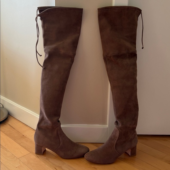 SALE! Stuart Weitzman Suede Taupe Kirstie Over the Knee (OTK) Boot, 60mm - Picture 5 of 16